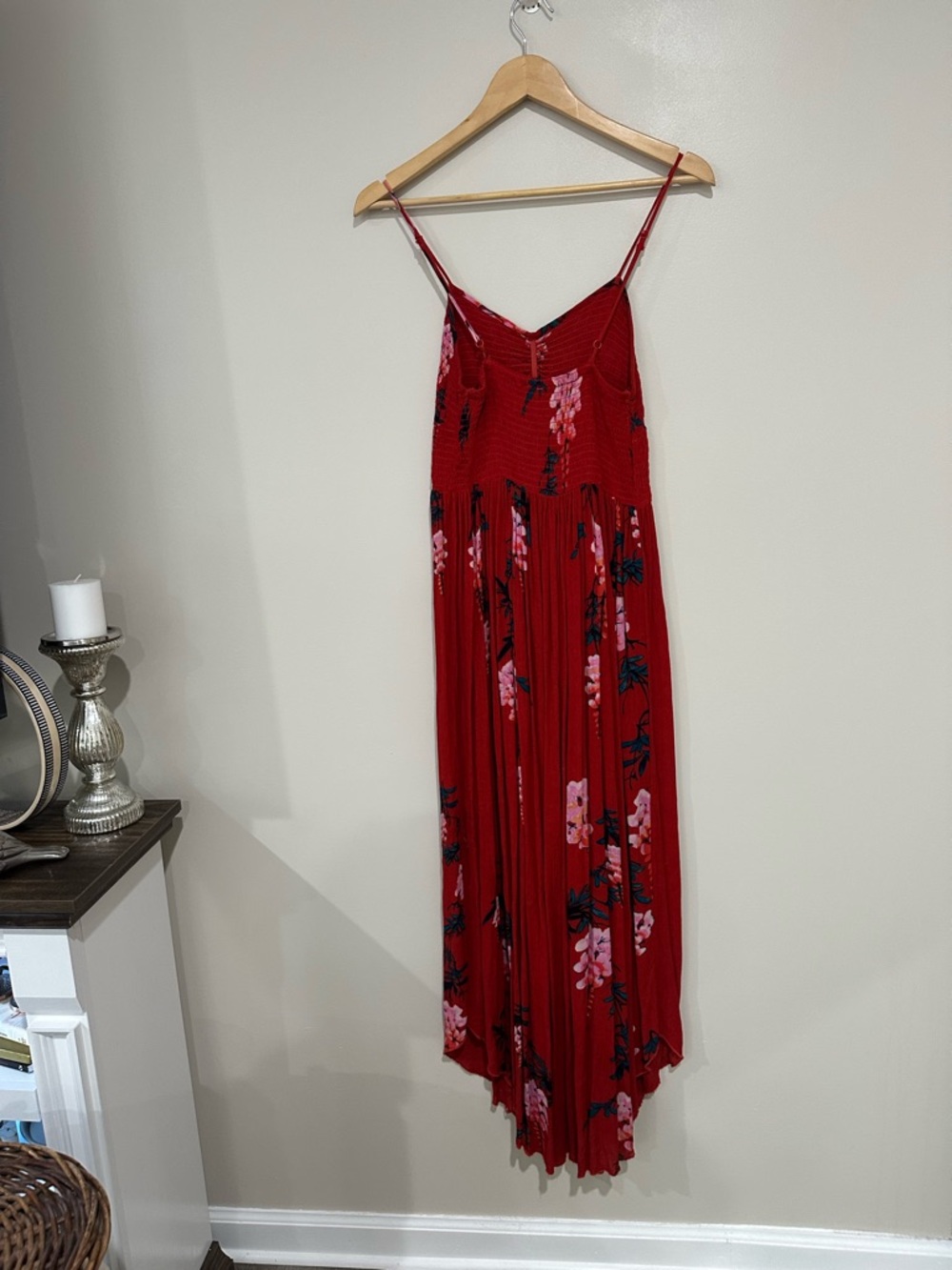 Free People Beau Red Floral Smocked Maxi Dress Small Boho Cottagecore - Picture 3 of 15